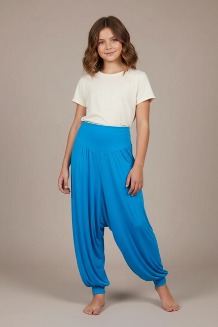 Pantalon Fluide Bleu Ample Harem Confortable Fille - Viscose