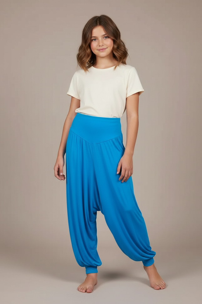 Pantalon Fluide Bleu Ample Harem Confortable Fille - Viscose