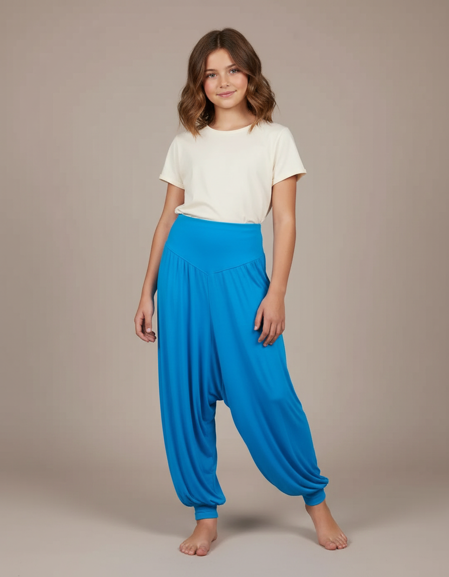 Pantalon Fluide Bleu Ample Harem Confortable Fille - Viscose