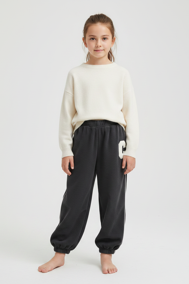 Pantalon Fluide Côtelé Gris Ample Confortable Enfant - Cordé