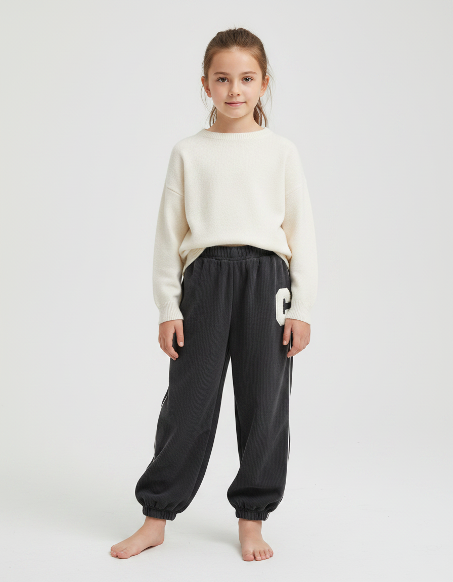 Pantalon Fluide Côtelé Gris Ample Confortable Enfant - Cordé