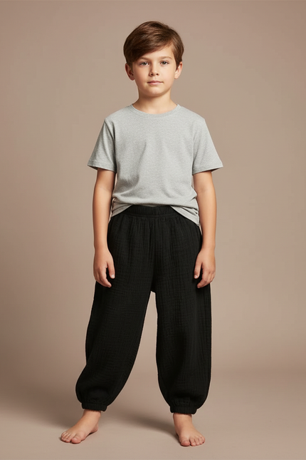 Pantalon Fluide Noir Coton Ample Garçon Plissé
