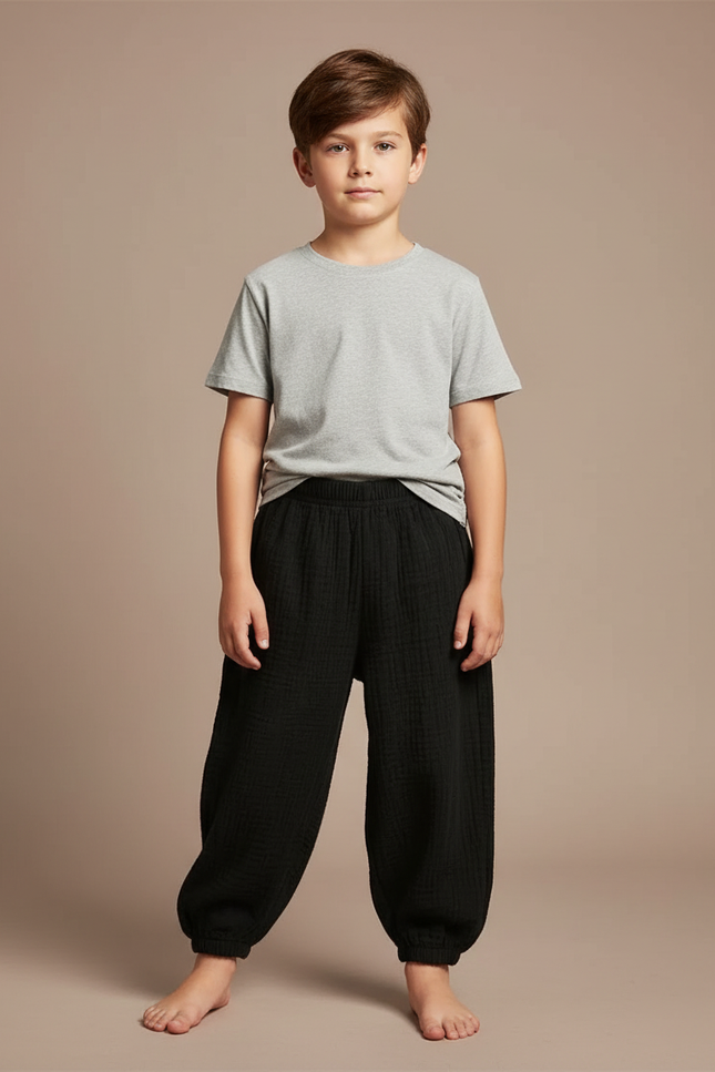 Pantalon Fluide Noir Coton Ample Garçon Plissé