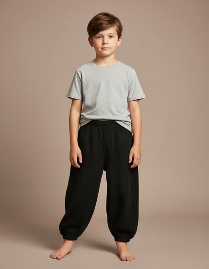 Pantalon Fluide Noir Coton Ample Garçon Plissé