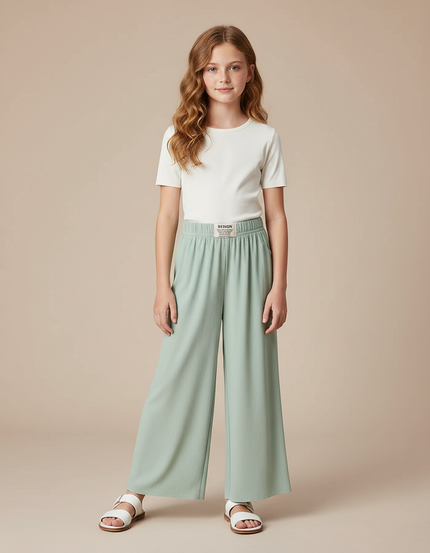 Pantalon Fluide Vert Menthe Ample Confortable Fille - Maille