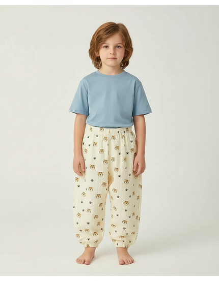 Pantalon Fluide Écru Imprimé Tigre Coton Léger Enfant - Beige