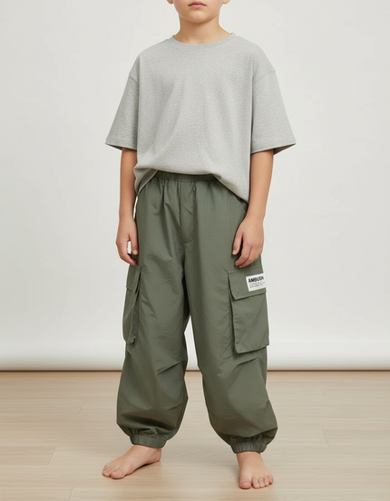 Pantalon Fluide Kaki Ample Cargo Garçon Décontracté - Polyester