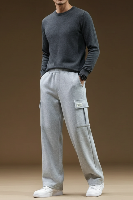 Pantalon Fluide Gris Coton Cargo Ample Homme - Molleton