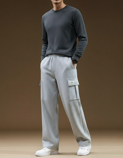 Pantalon Fluide Gris Coton Cargo Ample Homme - Molleton