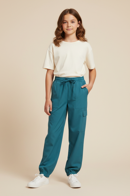 Pantalon Fluide Cargo Vert Canard Enfant Jogger - Polyester