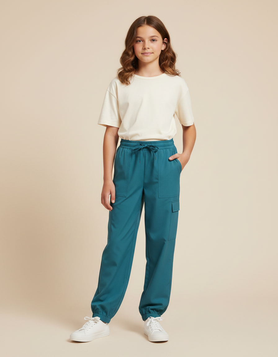 Pantalon Fluide Cargo Vert Canard Enfant Jogger - Polyester