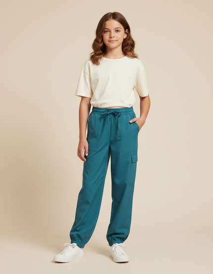 Pantalon Fluide Cargo Vert Canard Enfant Jogger - Polyester