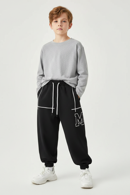 Pantalon Fluide Noir Imprimé M Décontracté Garçon - Molleton