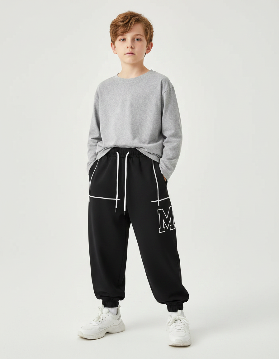 Pantalon Fluide Noir Imprimé M Décontracté Garçon - Molleton