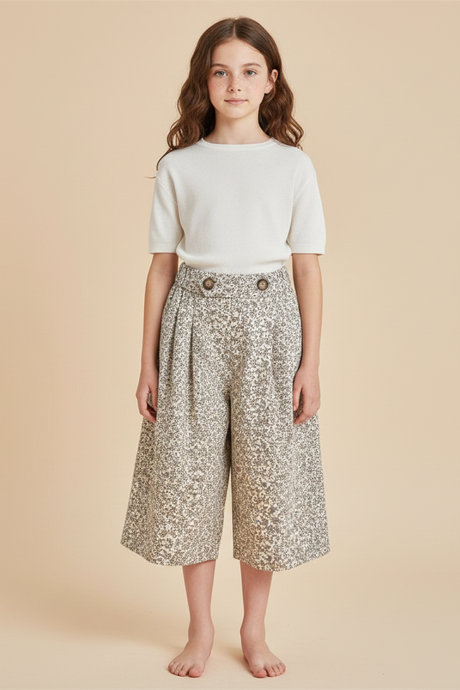 Pantalon Fluide Imprimé Floral Ample Culotte Enfants - Coton