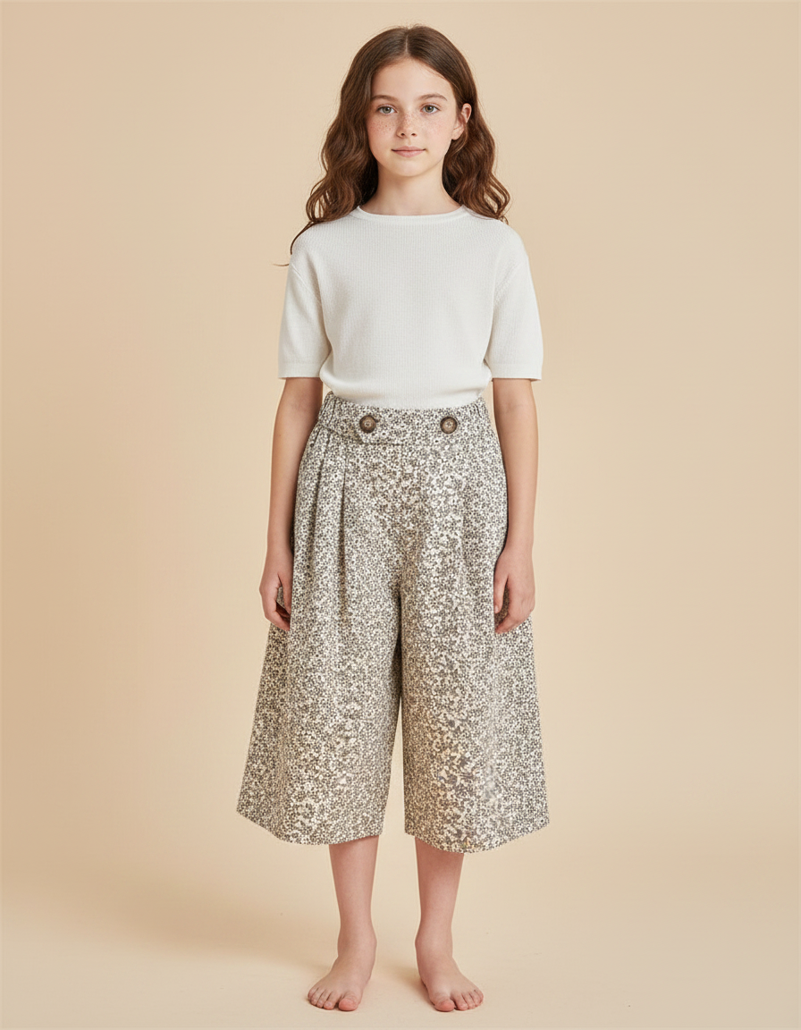 Pantalon Fluide Imprimé Floral Ample Culotte Enfants - Coton