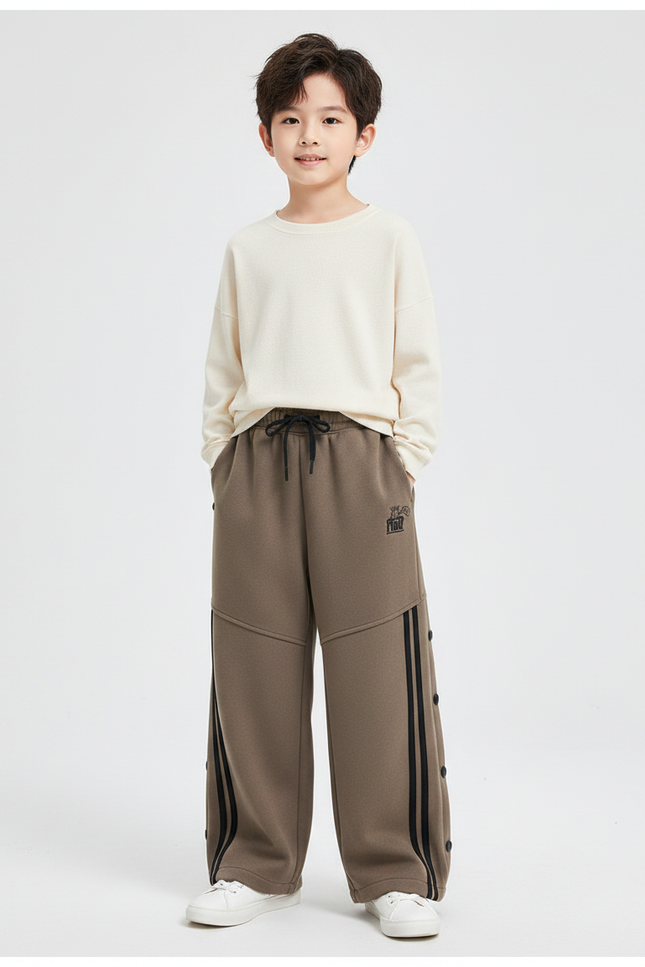 Pantalon Fluide Marron Ample Rayures Noires Boutons - Kaki Molleton