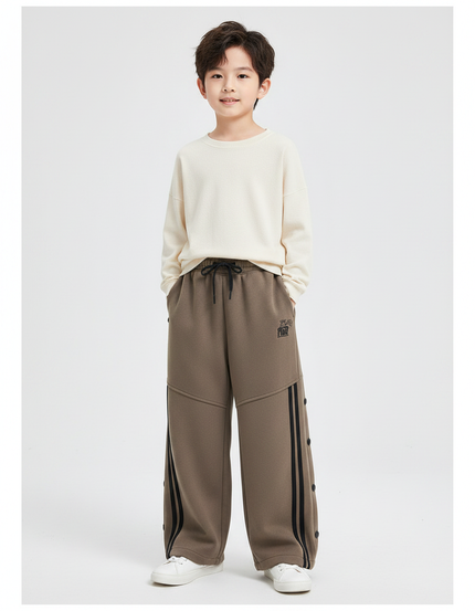 Pantalon Fluide Marron Ample Rayures Noires Boutons - Kaki Molleton