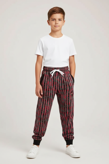 Pantalon Fluide Rayé Rouge Noir Ample Décontracté Enfant - Multicolore Molleton