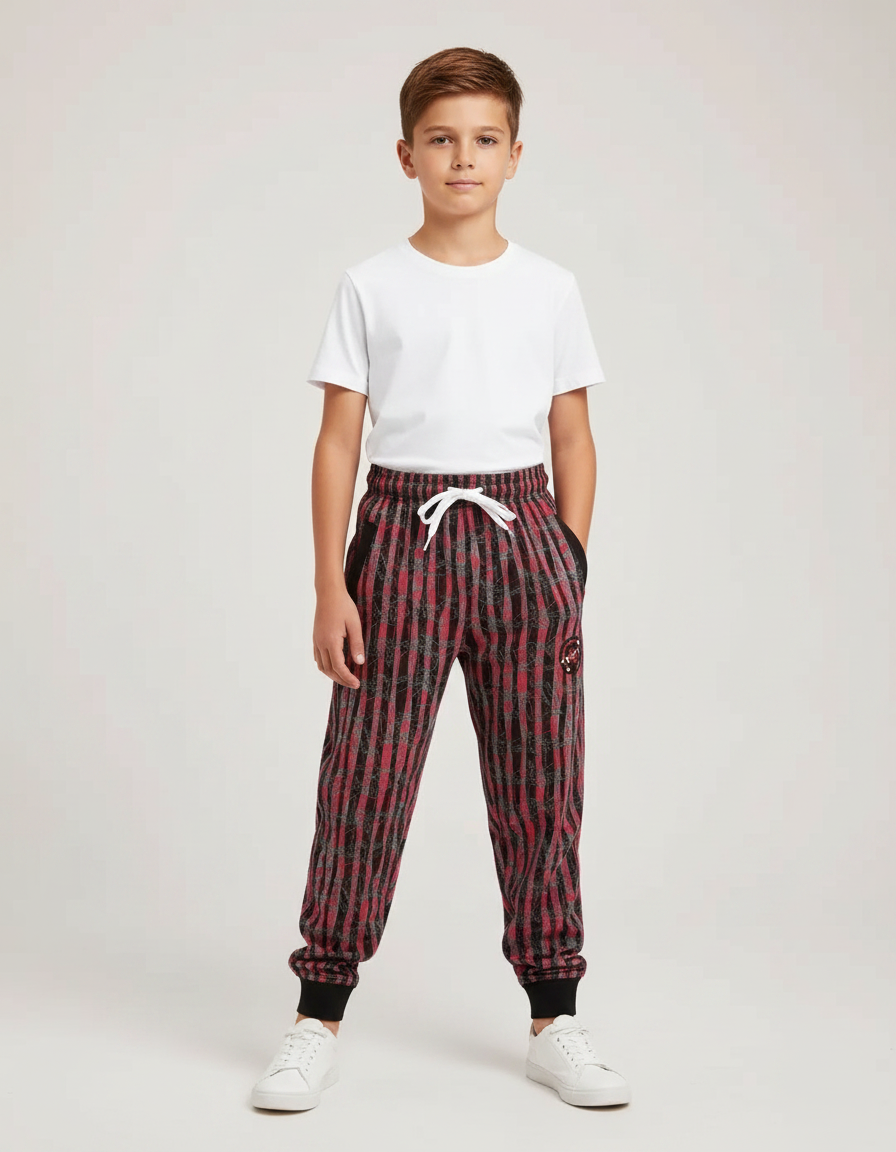 Pantalon Fluide Rayé Rouge Noir Ample Décontracté Enfant - Multicolore Molleton