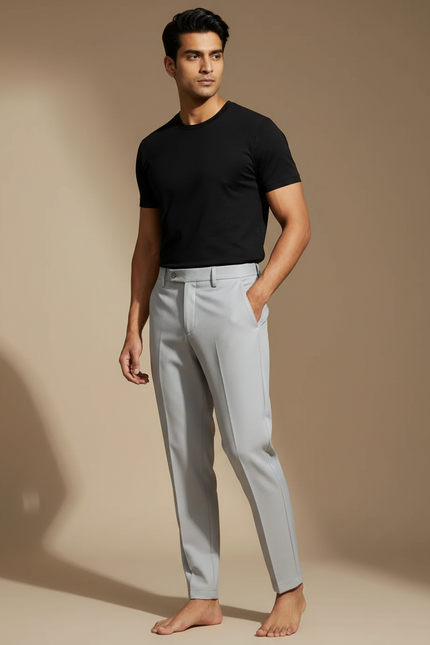 Pantalon Fluide Homme Gris Élégant Drapé Décontracté - Polyester