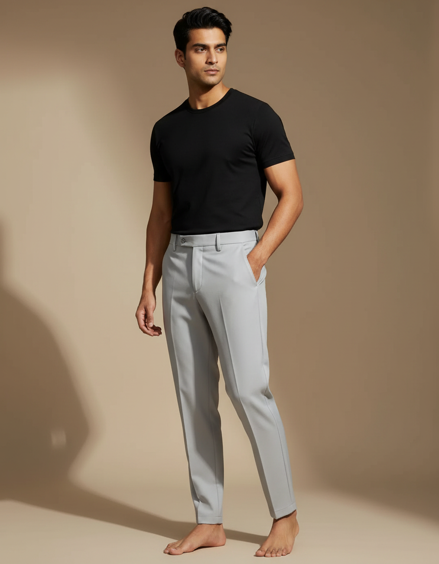Pantalon Fluide Homme Gris Élégant Drapé Décontracté - Polyester