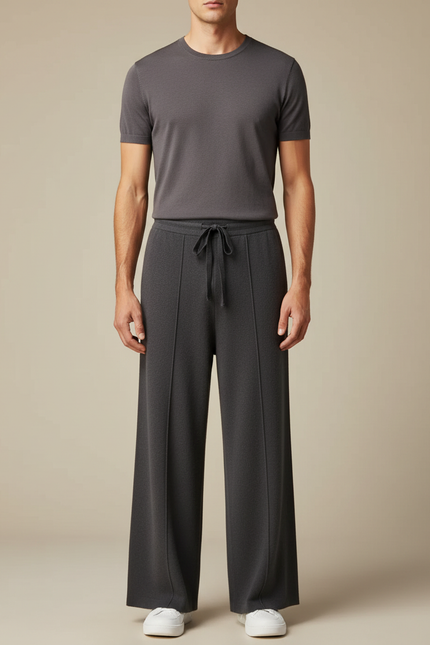 Pantalon Fluide Gris Ample Maille Confortable Homme