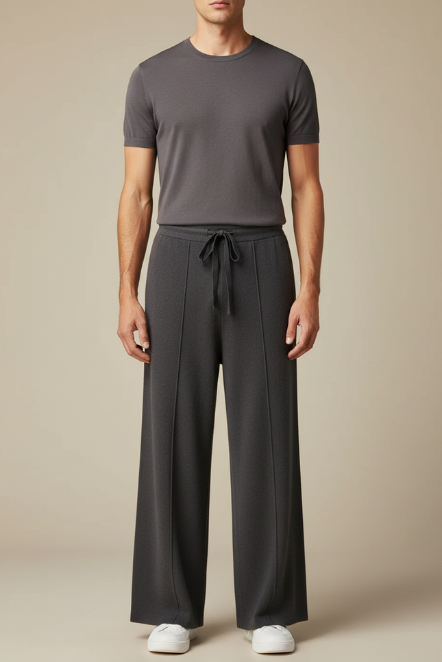 Pantalon Fluide Gris Ample Maille Confortable Homme