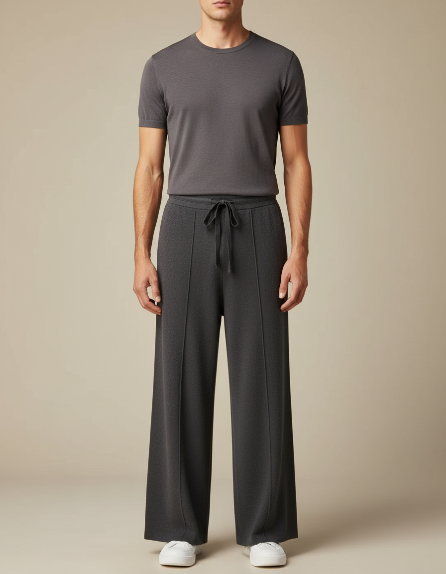 Pantalon Fluide Gris Ample Maille Confortable Homme