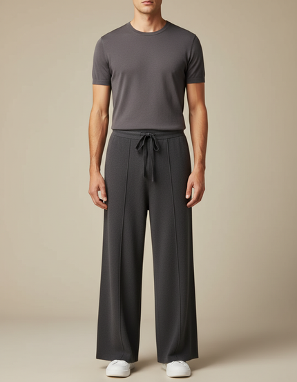 Pantalon Fluide Gris Ample Maille Confortable Homme