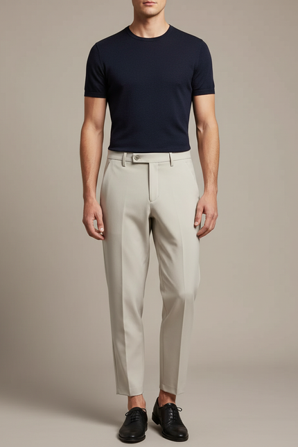 Pantalon Fluide Beige Homme Élégant Drapé Décontracté - Viscose