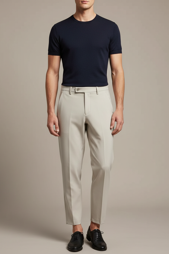 Pantalon Fluide Beige Homme Élégant Drapé Décontracté - Viscose