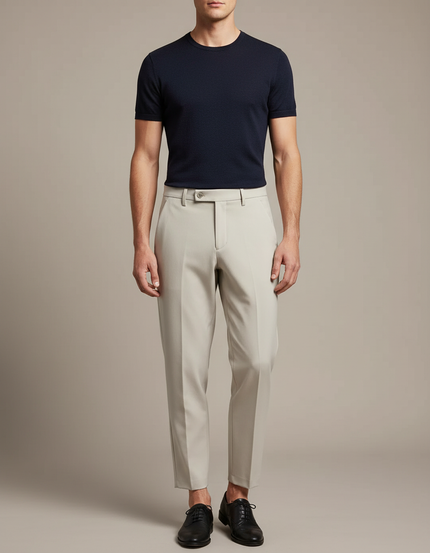 Pantalon Fluide Beige Homme Élégant Drapé Décontracté - Viscose