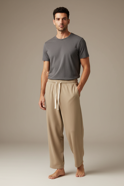 Pantalon Fluide Beige Large Décontracté Coton Homme - Molleton