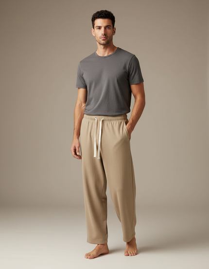 Pantalon Fluide Beige Large Décontracté Coton Homme - Molleton