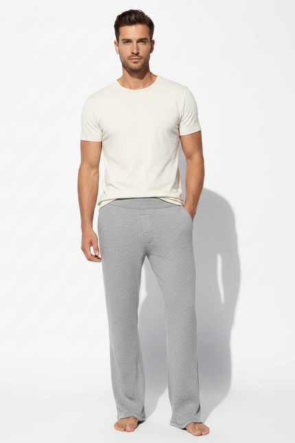 Pantalon Fluide Gris Maille Décontracté Homme