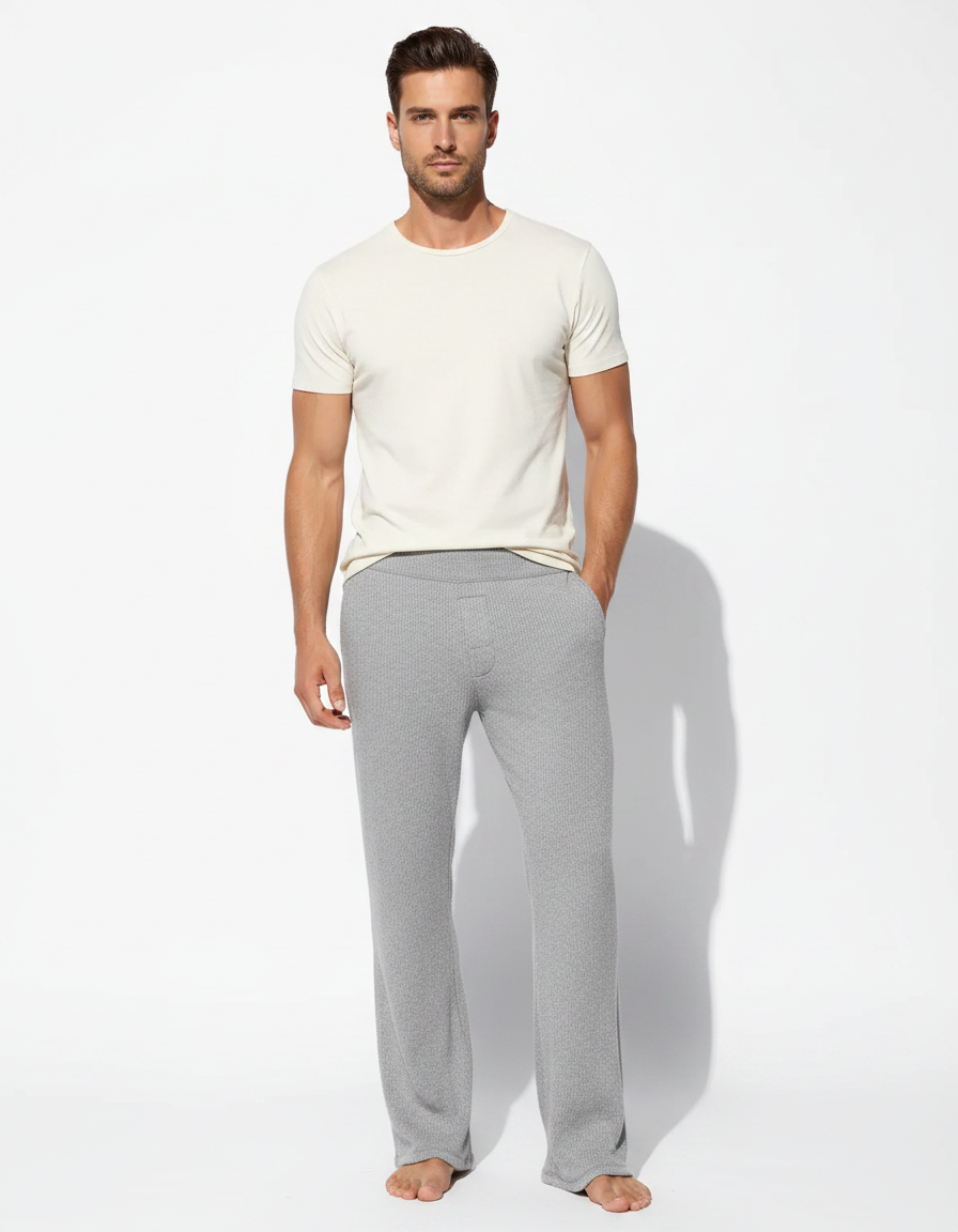 Pantalon Fluide Gris Maille Décontracté Homme