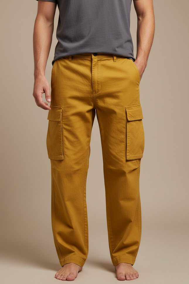 Pantalon Fluide Cargo Jaune Ample Décontracté Homme - Toile