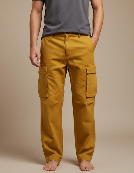 Pantalon Fluide Cargo Jaune Ample Décontracté Homme - Toile