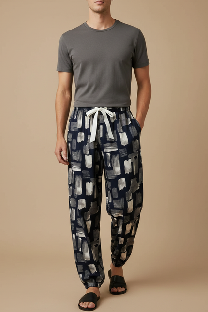 Pantalon Fluide Imprimé Abstrait Ample Viscose Homme - Multicolore