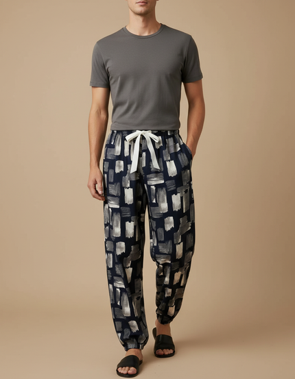 Pantalon Fluide Imprimé Abstrait Ample Viscose Homme - Multicolore