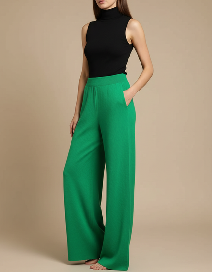 Pantalon Fluide Vert Ample Maille Confortable Élégant
