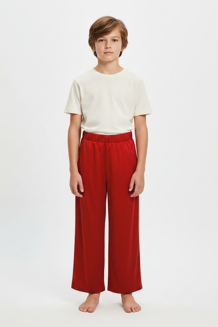 Pantalon Fluide Rouge Ample Confortable Taille Élastique - Viscose