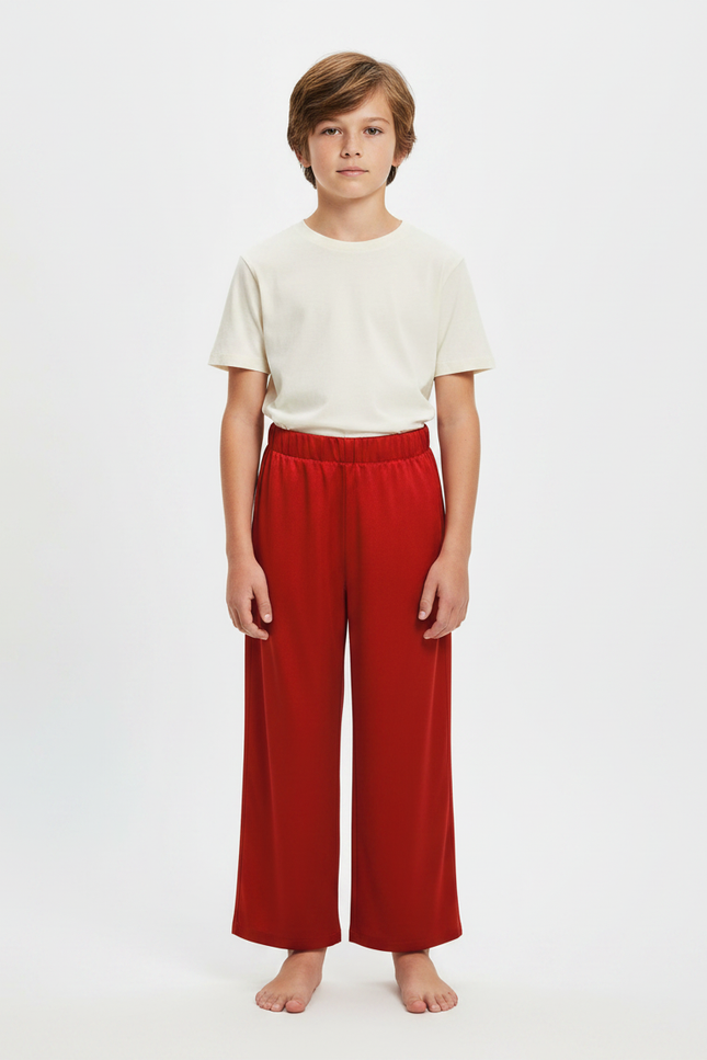 Pantalon Fluide Rouge Ample Confortable Taille Élastique - Viscose