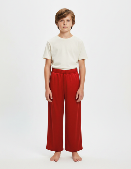 Pantalon Fluide Rouge Ample Confortable Taille Élastique - Viscose