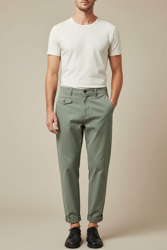 Pantalon Fluide Kaki Coton Simple Décontracté Homme