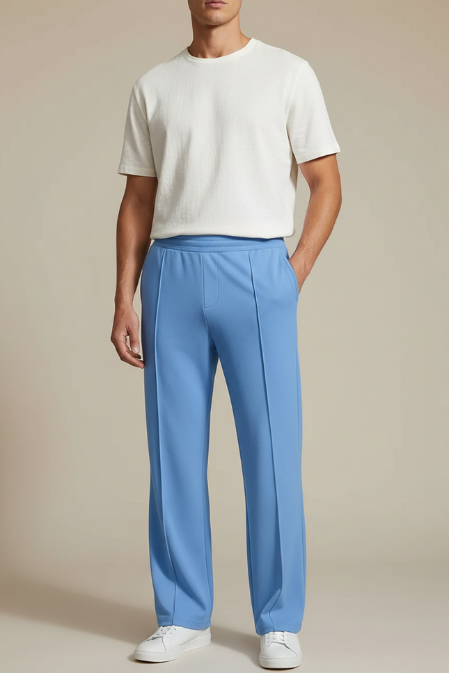 Pantalon Fluide Bleu Ciel Décontracté Droit Homme - Polyester