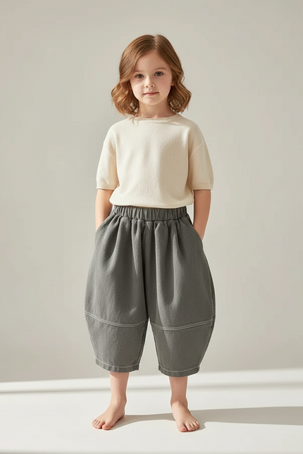Pantalon Fluide Gris Ample Coton Enfant Doux - Molleton