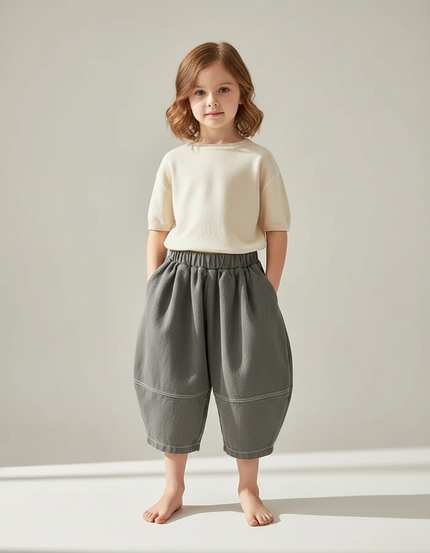 Pantalon Fluide Gris Ample Coton Enfant Doux - Molleton