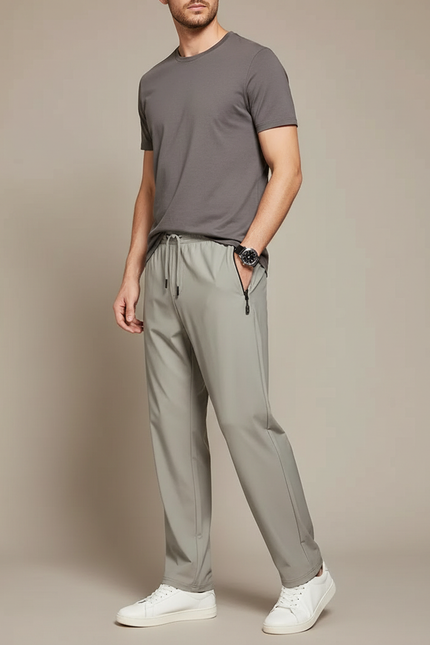 Pantalon Fluide Gris Clair Droit Sport Décontracté Homme - Polyester